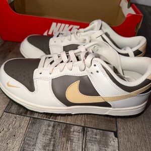 Brown and White Dunks